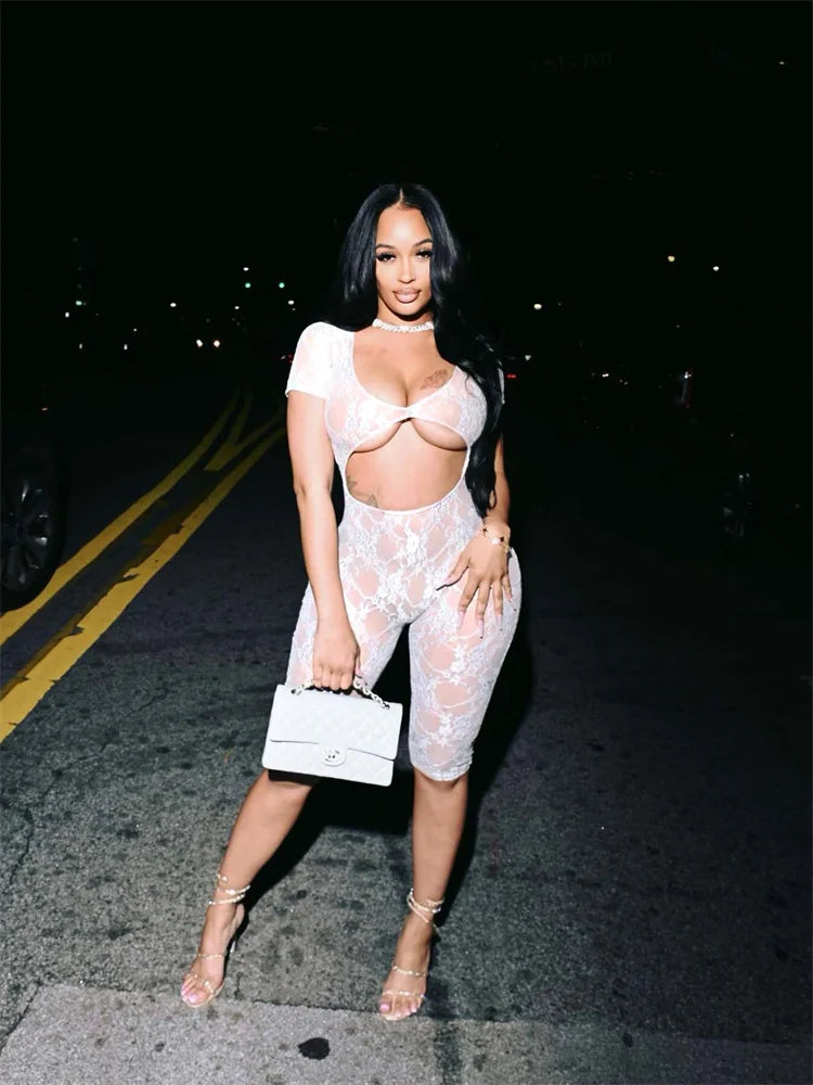Lace See Through Black Bodycon Romper Main image