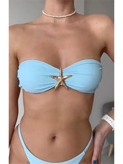 Metal Star Bandeau High Cut Two Piece Swim Sets