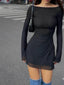 Mesh Off Shoulder Sheer Sleeve Mini Dress