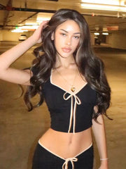 Y2K Bow Baby Tees Slim Fit Short Sleeve Crop Top