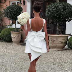 Pearl Bow Waist Wrap Backless Mini Dress
