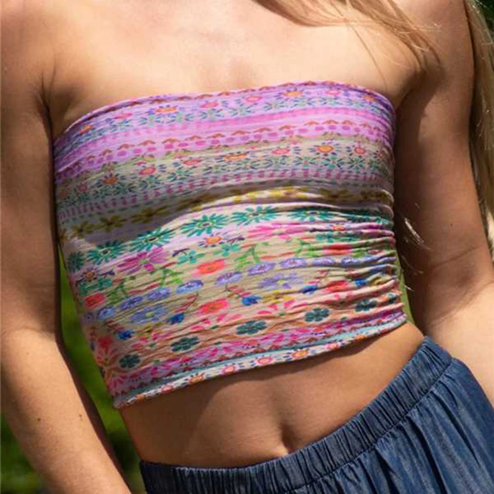 Floral Print Off-Shoulder Strapless