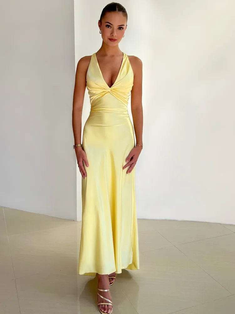 Satin Ruched Backless Maxi Dress Main image