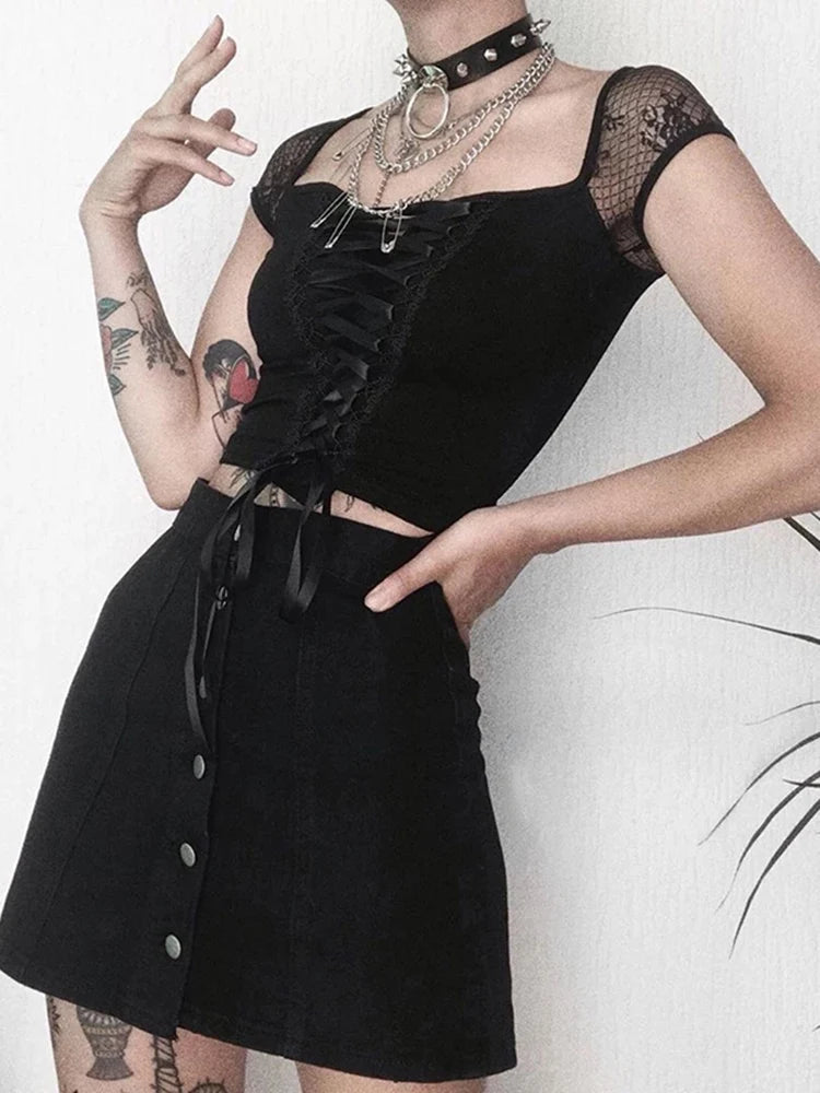 Goth Bodycon Lace Black Crop Top Secondary image