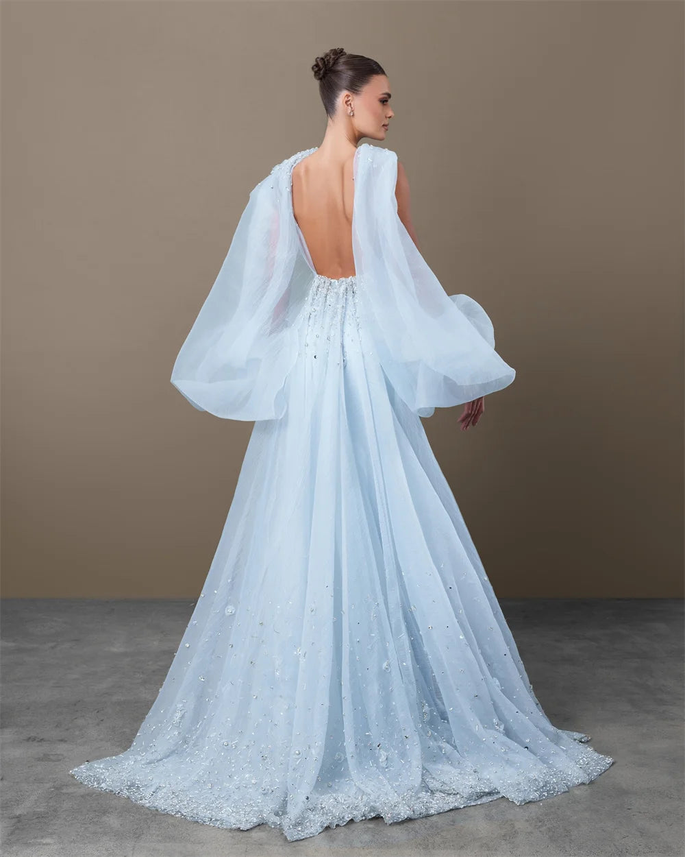 Blue Crystal Halter Prom Dress