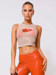 Sleeveless Cute O-Neck Sheer Top