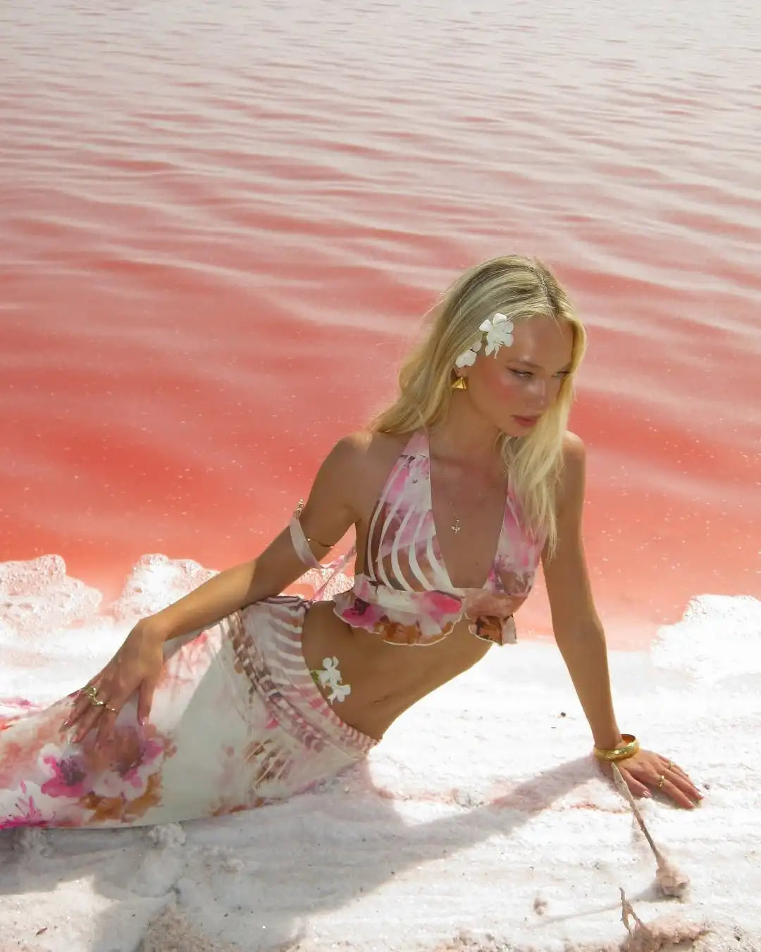 Flower Print Halter Neck Cover-ups Three Piece Swim Sets Main image