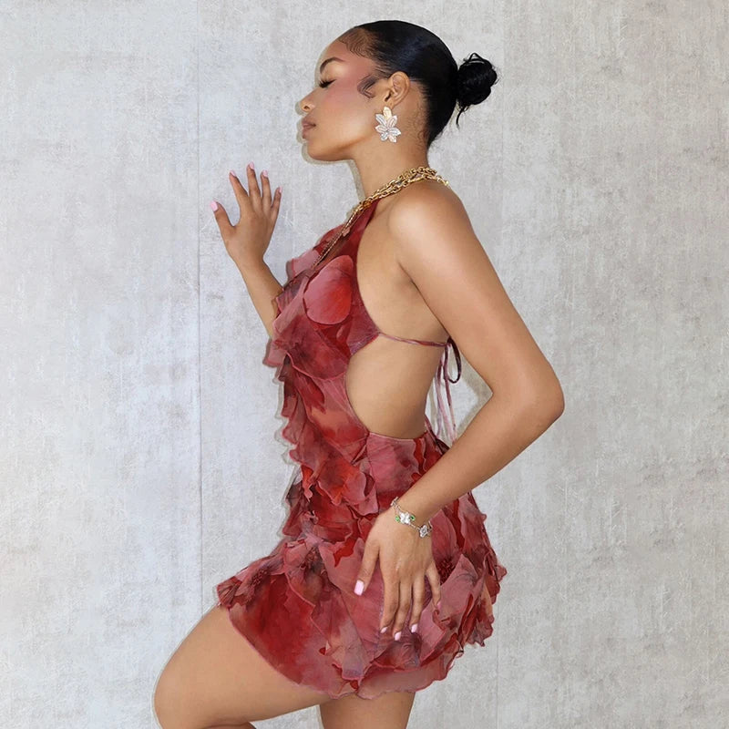 Floral Ruffle Halter Backless Mini Dress Secondary image