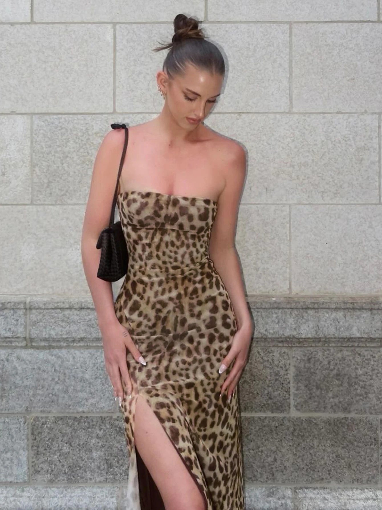 Leopard Strapless Slit Maxi Dress Main image