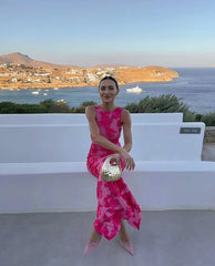 3D Flowers Sleeveless Party Midi Dress