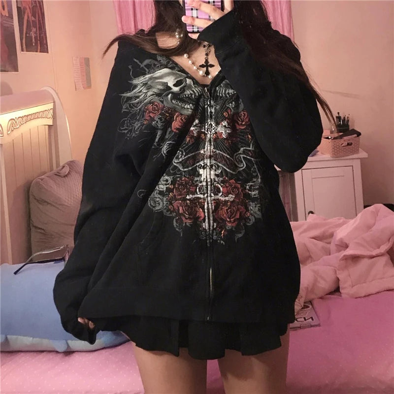 Skull Print Fairy Grunge Hoodie Main image