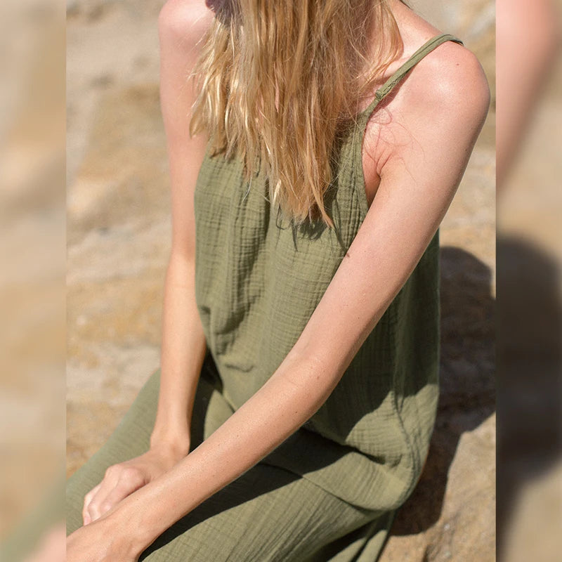 Spaghetti Strap Casual Cotton Midi Dress