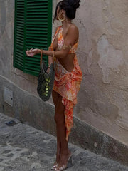 Leopard Tassel Flower Hollow Mini Dress