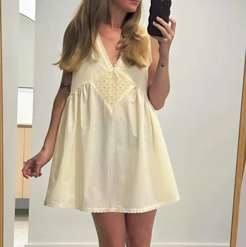 Lace Trim V Neck Flowy A-Line Mini Dress Secondary image