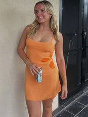 Knit Print Backless Spaghetti Mini Dress