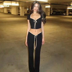 Bowknot Low Waist Pants Knit Set