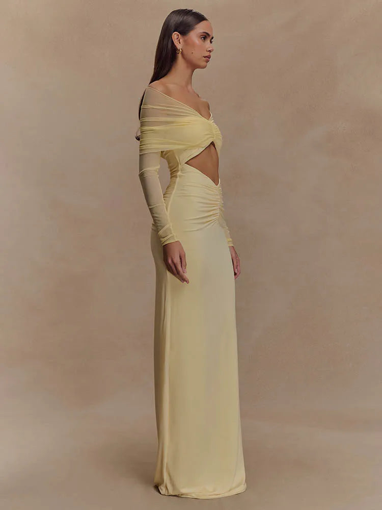 Hollow Out Ruched Maxi Prom Dress Secondary image