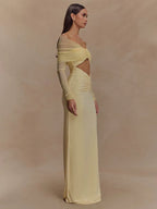 Hollow Out Ruched Maxi Prom Dress