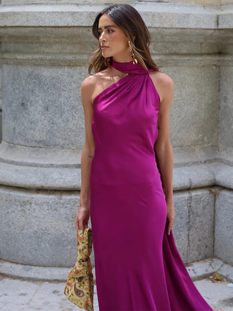 Satin Scarf Collar Halter Maxi Dress Secondary image