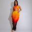 Gradient Halter Crop Top Ruffles Three Piece Swim Sets