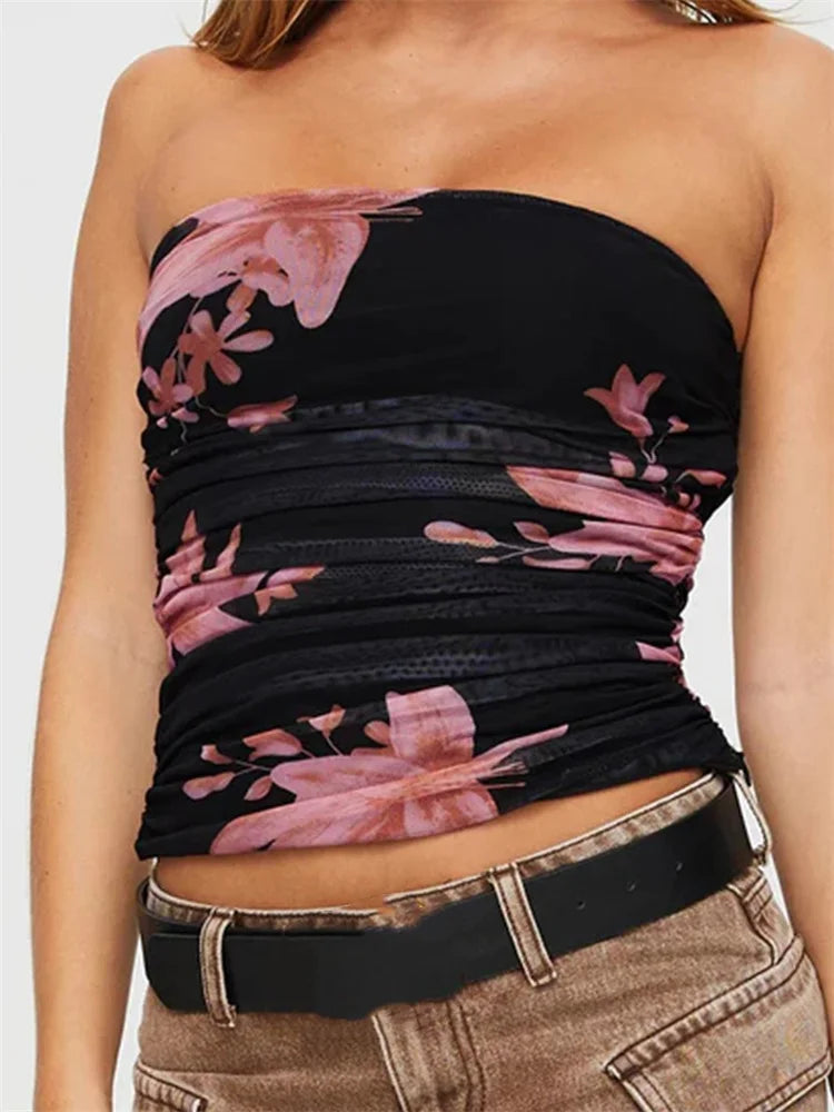 Floral Off Shoulder Aesthetic Strapless Secondary image