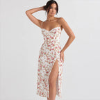 Slip Slit Midi Ruffle Floral Dress