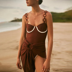 Ring Decoration Brown Two Piece Swim Sets