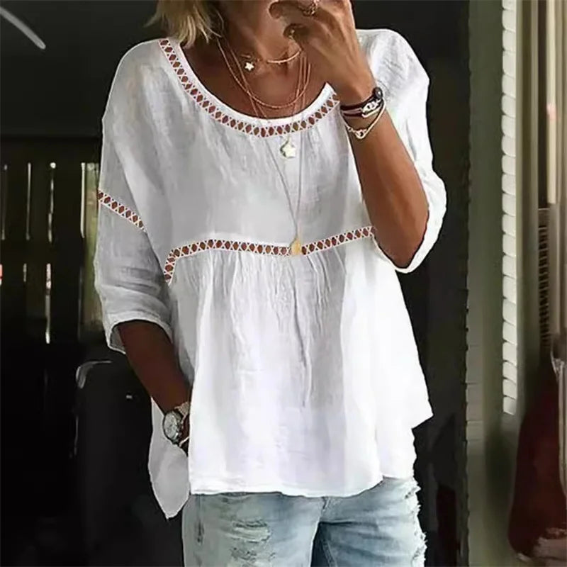 Hollow Out Splice Seven-quarter Sleeve Blouse Main image