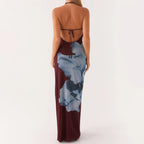 Sleeveless Lace-up Open Back Floral Print Slip Dress