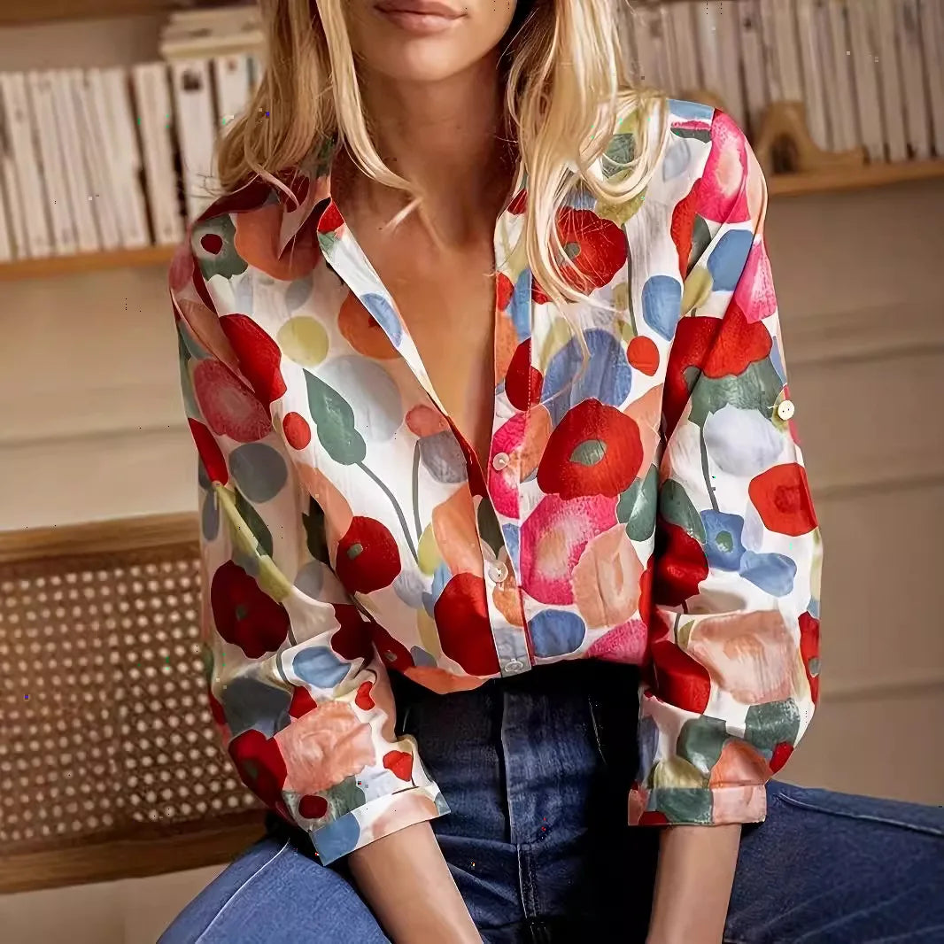 Simple Cartoon Floral Print Plus Size Blouse Secondary image