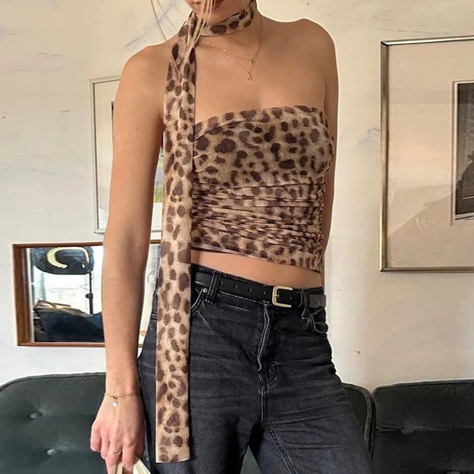 Leopard Tulle Ruched Strapless Secondary image