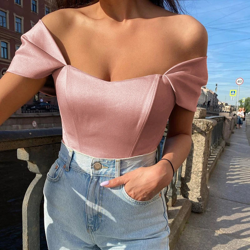 Satin Fishbone One Shoulder Strapless