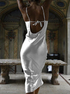 Satin Lace Up Backless Trumpet Midi Dress