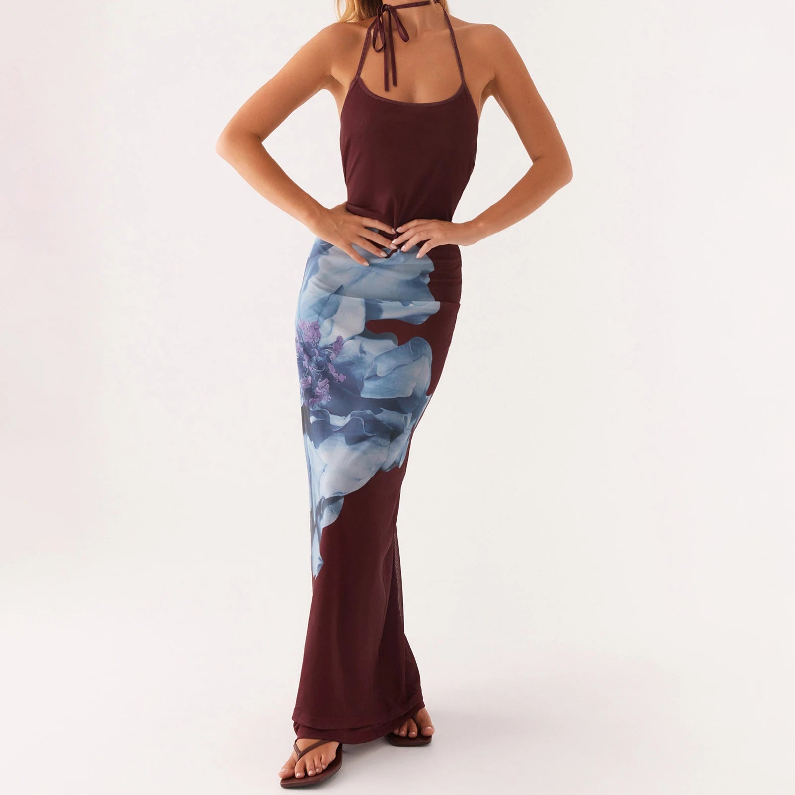 Sleeveless Lace-up Open Back Floral Print Slip Dress Secondary image