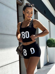 Sporty Print Backless Knit Set