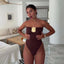 Metal Decoration Black Coffee One Piece Swimwear
