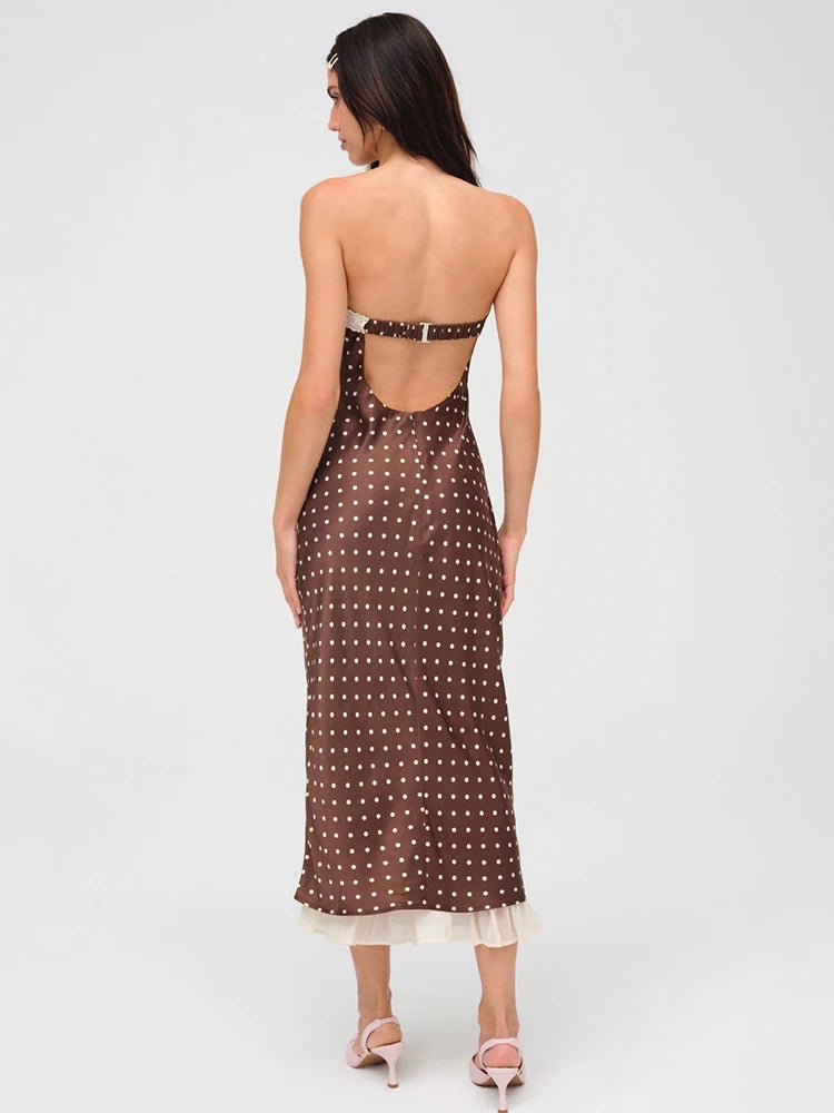 Strapless Backless Lace Midi Dress