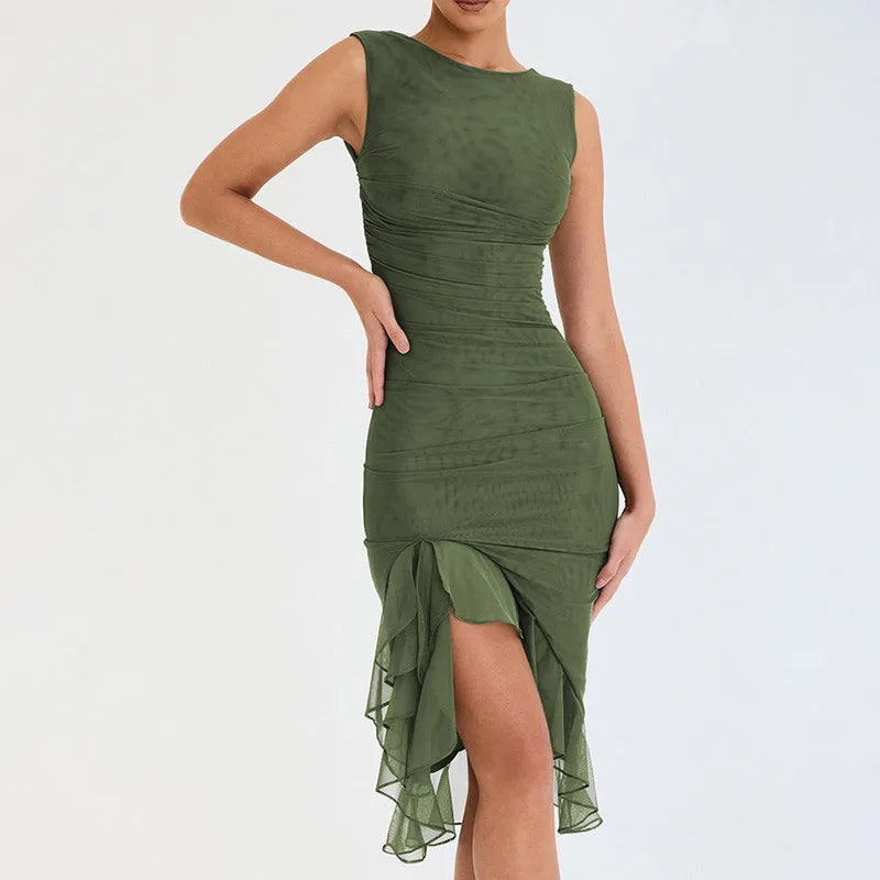 Mesh Tight Backless Irregular Pleated Work Dress Main image