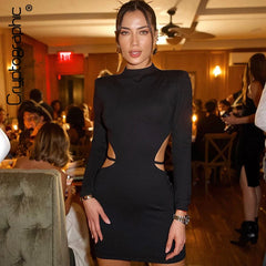 Backless Bandage Long Sleeve Mini Dress