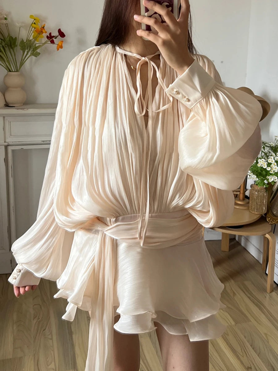 Lace Up V Neck Sweet Style Mini Dress Main image