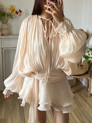 Lace Up V Neck Sweet Style Mini Dress