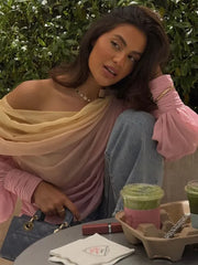 Pink Gradient Chiffon Pleated Blouse