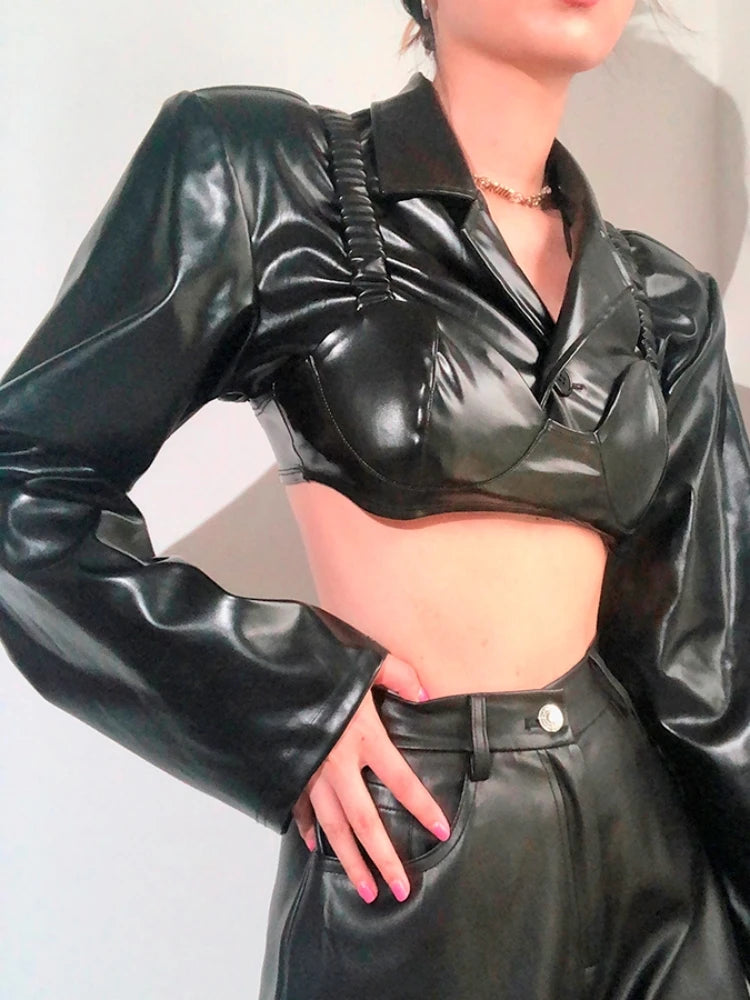 Black Slim PU 2Piece Tank Jacket Main image