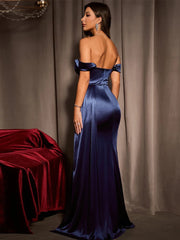 Off Shoulder Satin Mermaid Maxi Dress