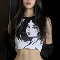 Y2K Vintage Portrait Print Sleeveless Cami Top