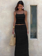 Chiffon Lace Halter Maxi  Long Two Piece Skirt Set