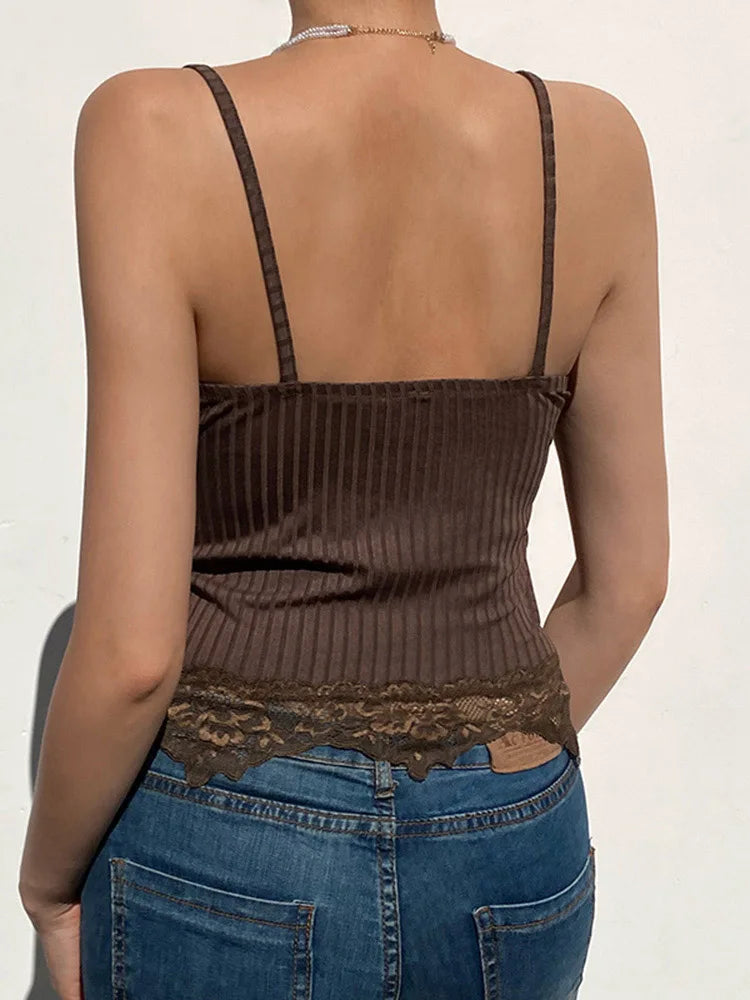 Gothic Basic Bodycon Grunge Lace Trim Cami Top Secondary image