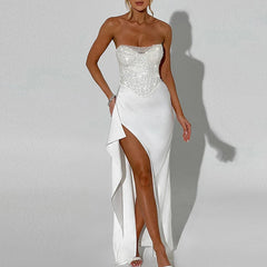 Sequin Strapless High Slit Maxi Party Dress