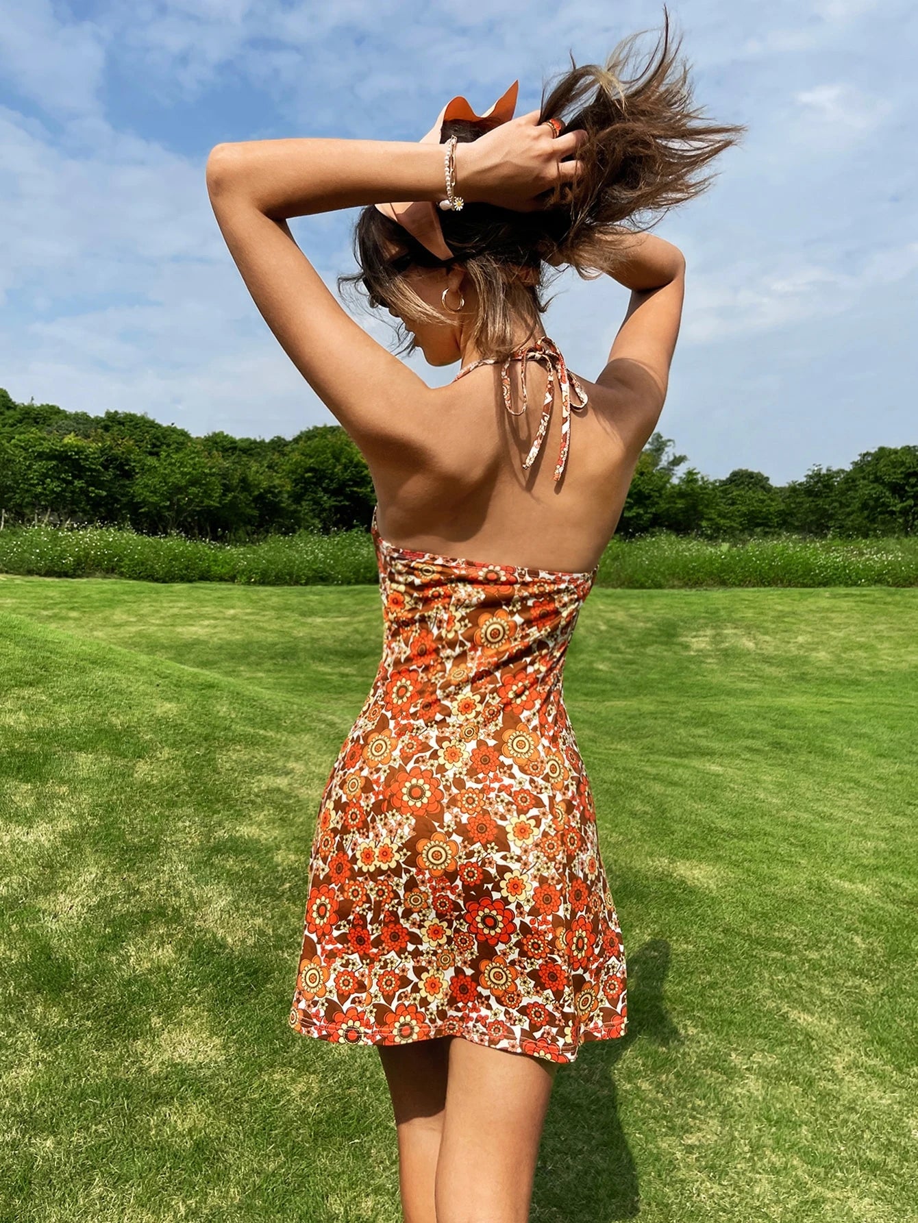 Floral Halter Holiday Gothic Mini Dress Secondary image