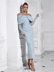 Off-Shoulder Mesh Floral Slim Long Lace Dress